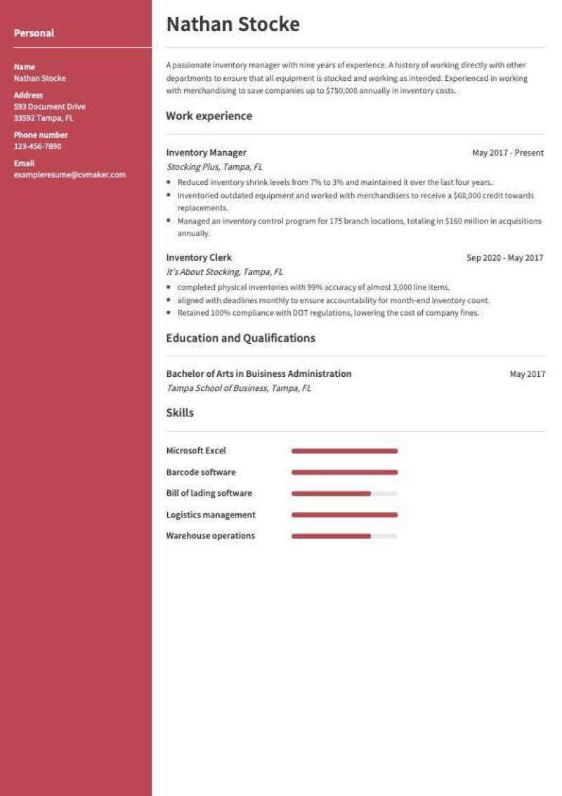 Inventory Manager Resume Sample - Inventory Manager Resume Example 