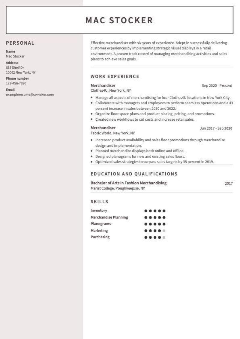 Merchandiser Resume Example