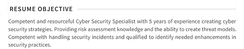 mid-career resume for cyber security objective