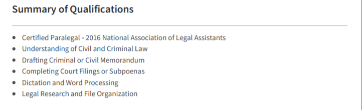 paralegal resume qualifications