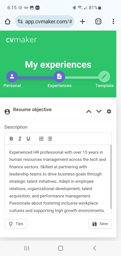 personal profile
