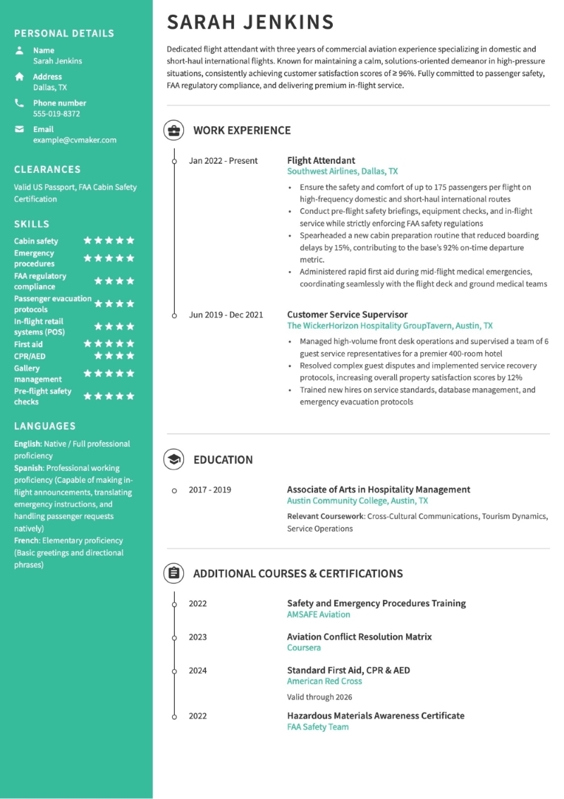 Flight attendant resume example