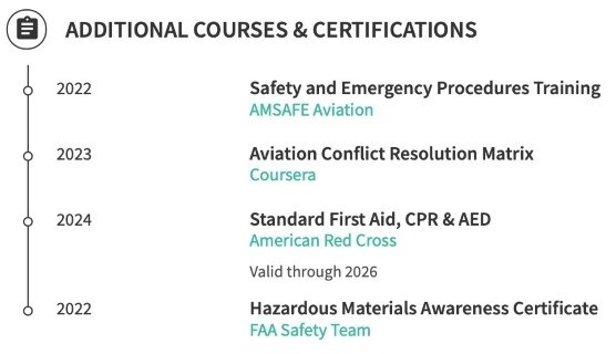 courses example for a flight attendant resume
