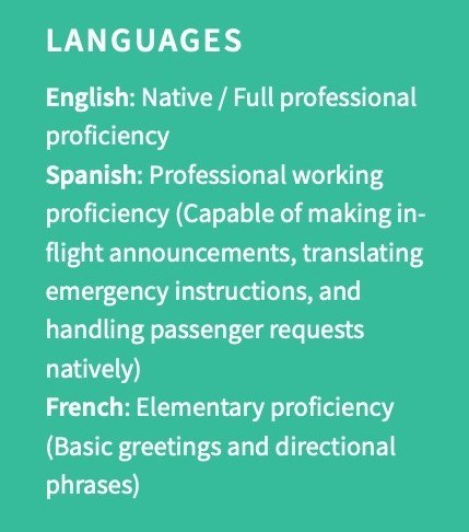 languages example for a flight attendant resume