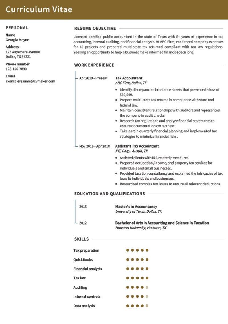 Tax Accountant Resume Example