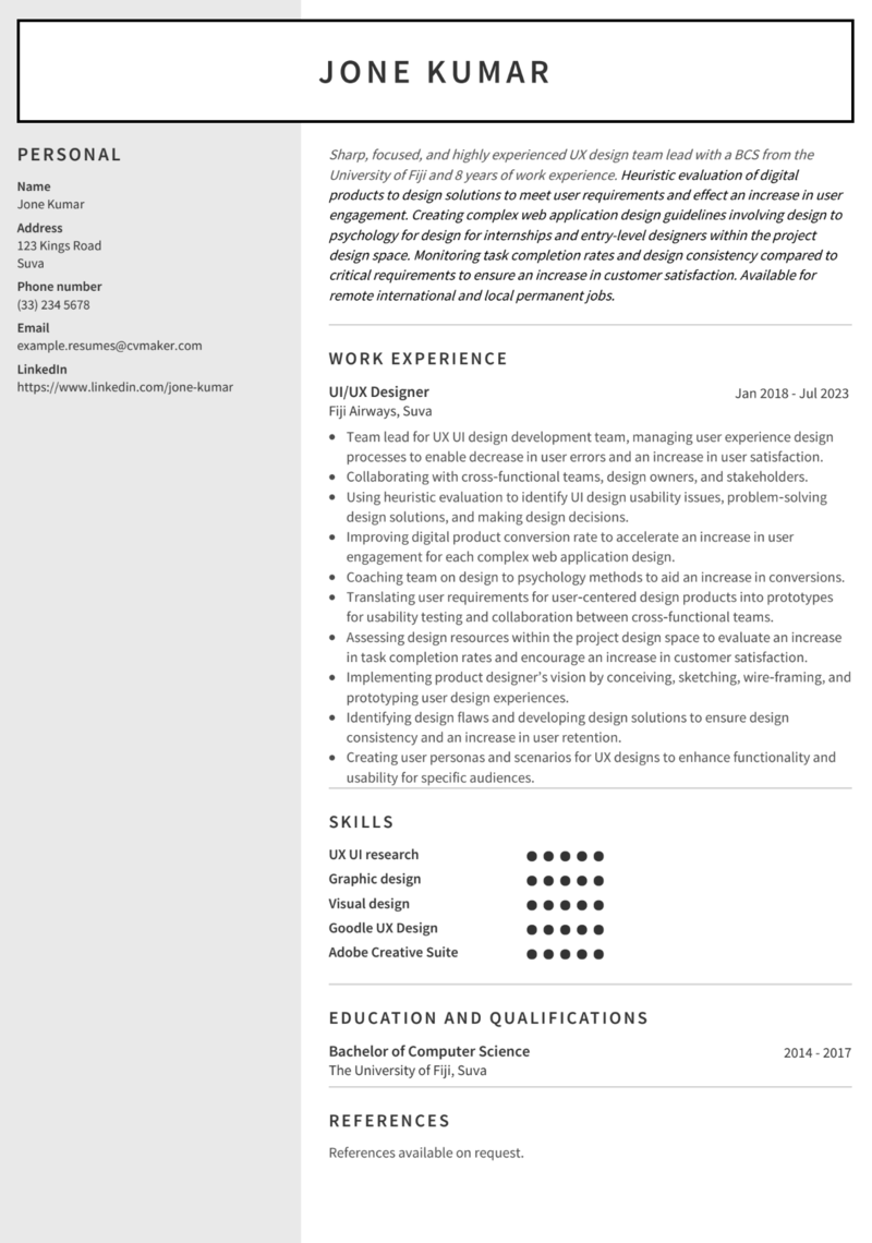 UI UX Designer Resume